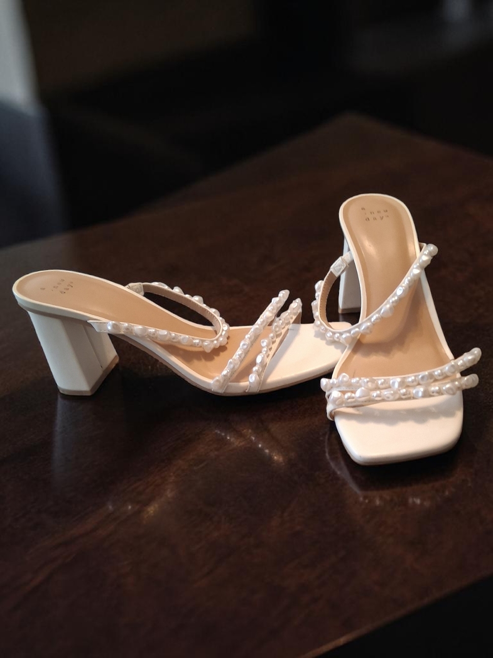 a new day Pearl-Embellished White Block Heel Sandals - Picture 3 of 8